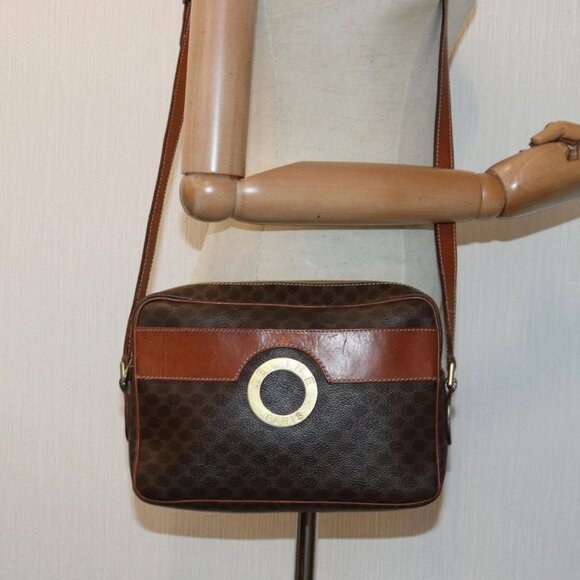 CELINE Macadam Canvas Shoulder Bag PVC Leather Brown Gold Auth 85387 - Picture 3 of 16